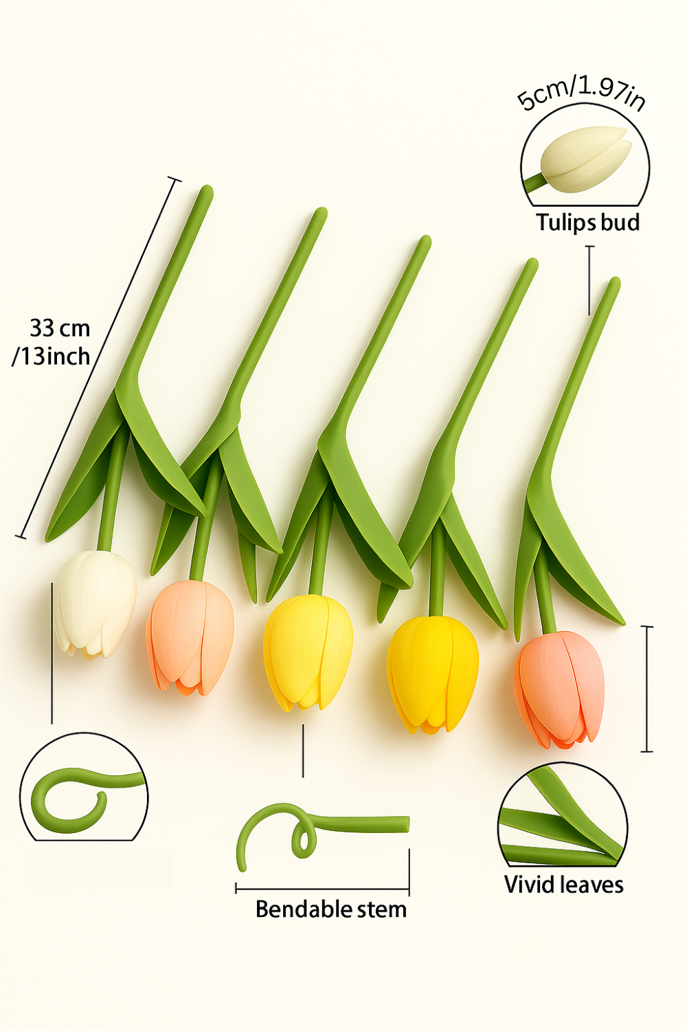 5 PCS Artificial Touch Feel Tulip Flowers