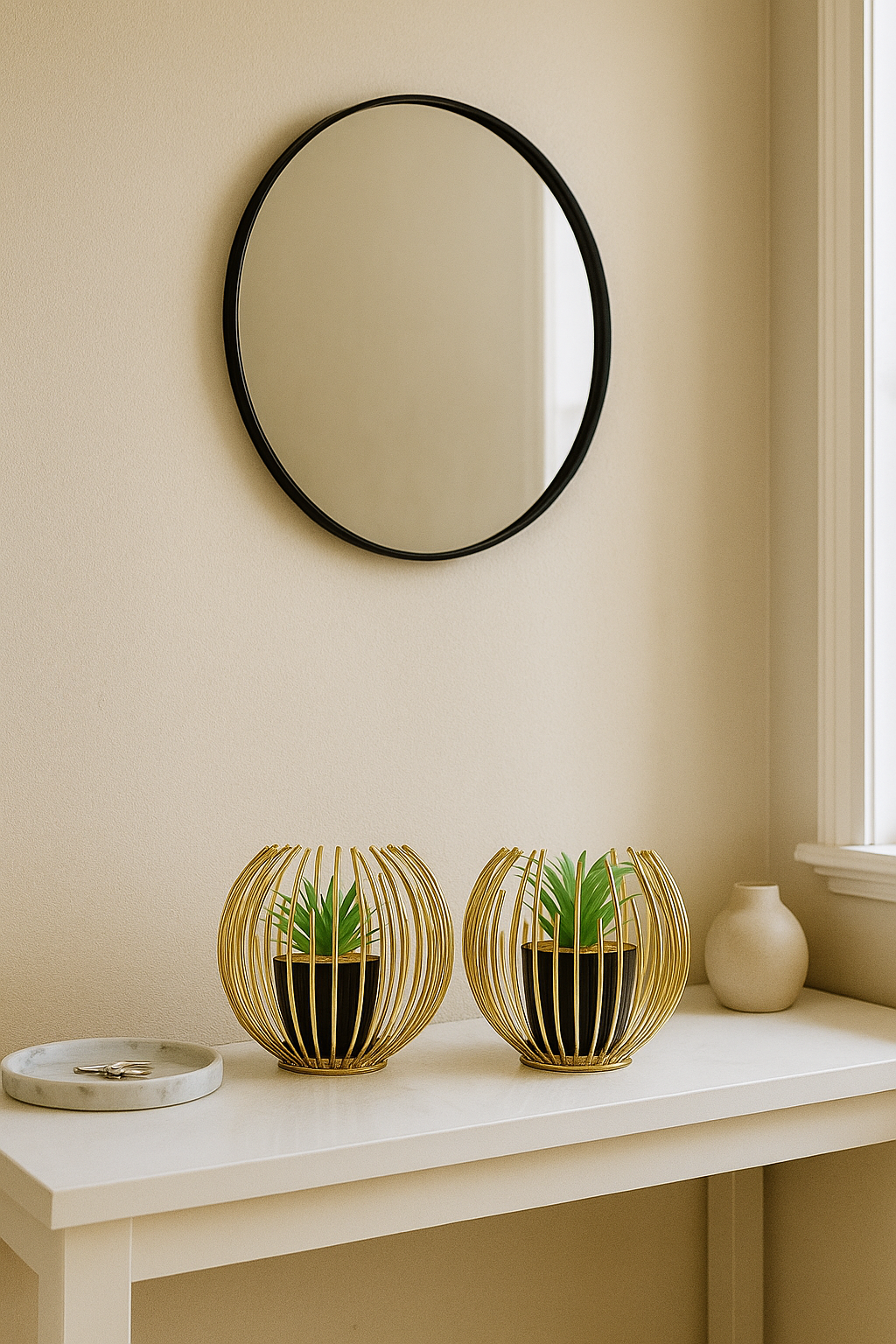 Set of 2 Metallic Golden Globe Decor with Planter Inside