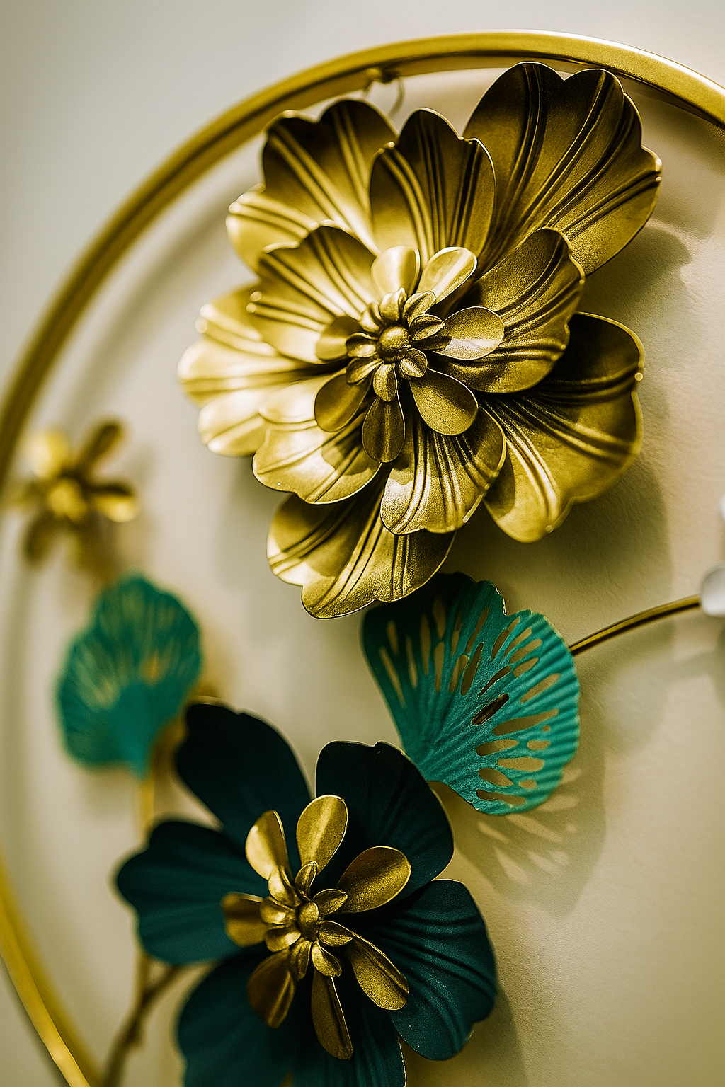 Round Golden Metal Flowers Frame