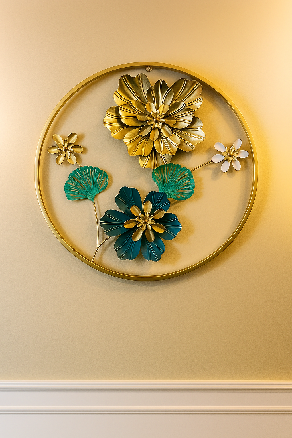 Round Golden Metal Flowers Frame