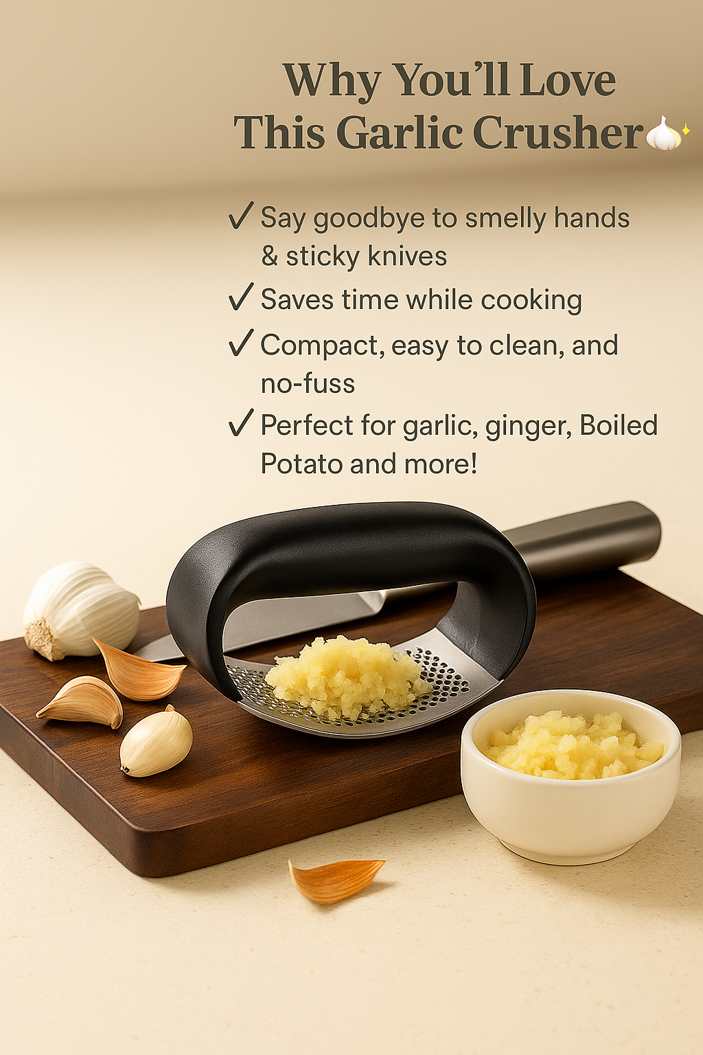 Manual Garlic Crusher- Easy to Use Kitchen Gadget