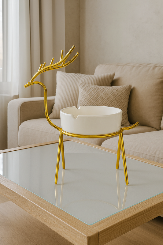 Metallic Golden Gazelle Style Ash Tray for Table and Home