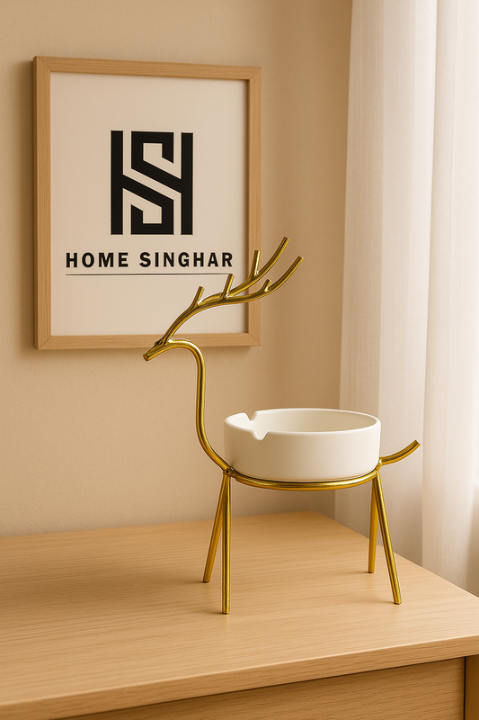 Metallic Golden Gazelle Style Ash Tray for Table and Home