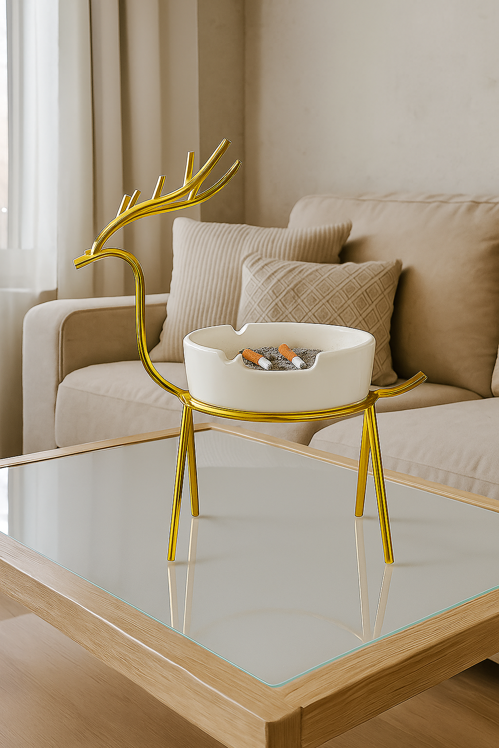 Metallic Golden Gazelle Style Ash Tray for Table and Home