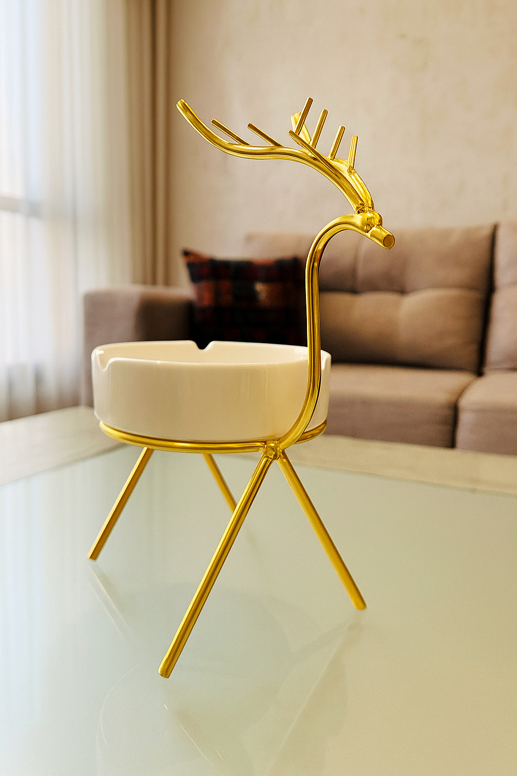 Metallic Golden Gazelle Style Ash Tray for Table and Home