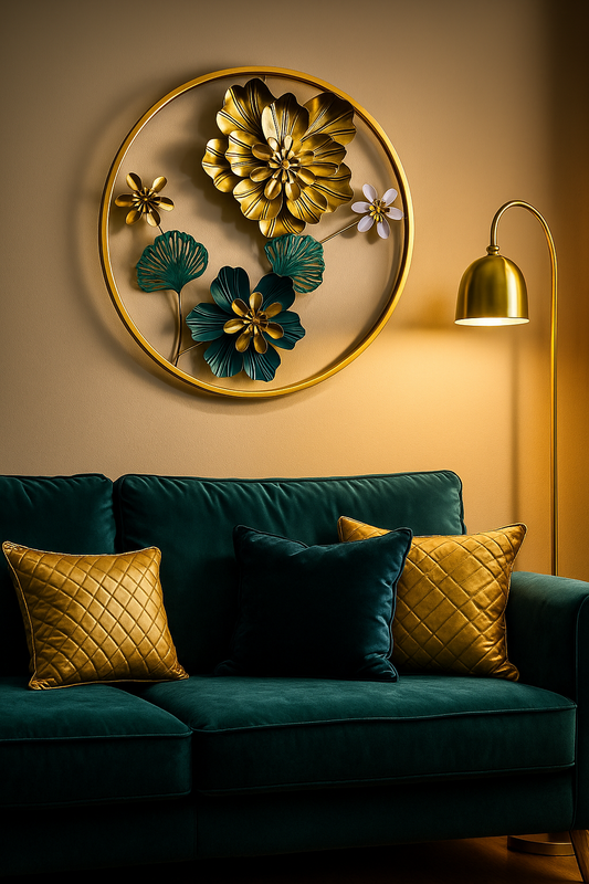 Round Golden Metal Flowers Frame